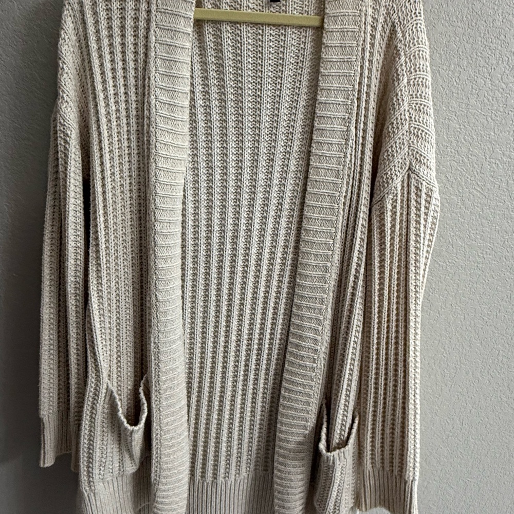 Express Cream Ribbed Cardigan with pockets and ties on side